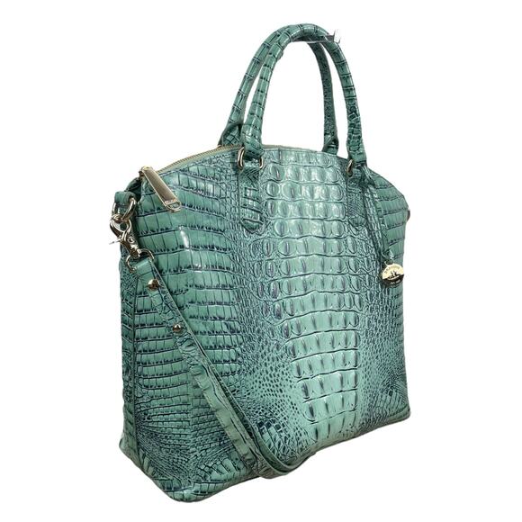 Brahmin Large Duxbury Satchel Bag Biscay Melbourne Blue Green Leather Croc - Picture 3 of 12